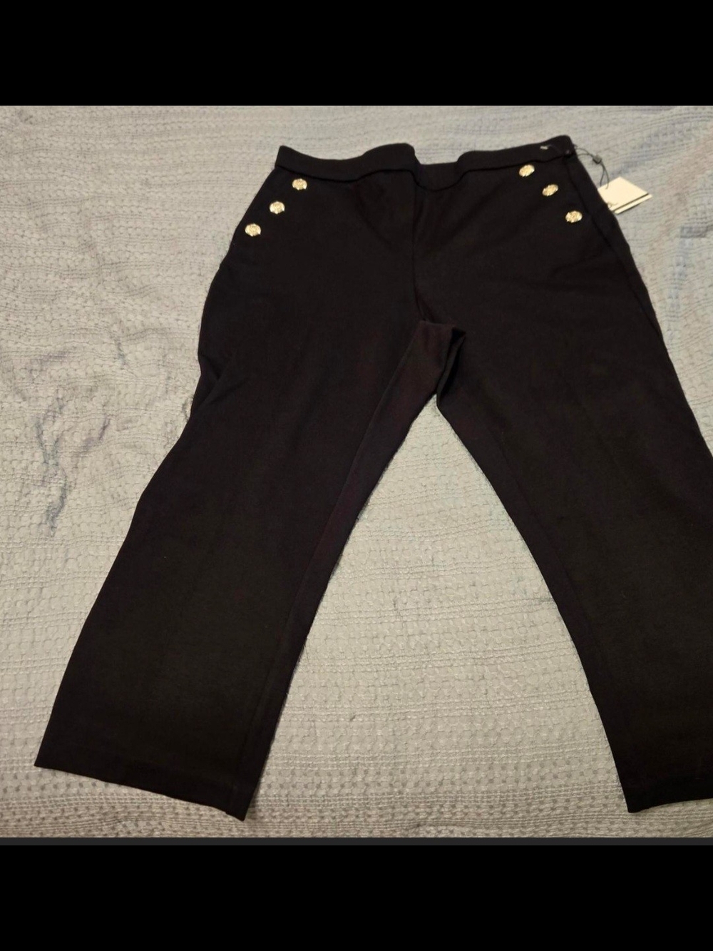 Black Cropped Pants with Gold Button Detail